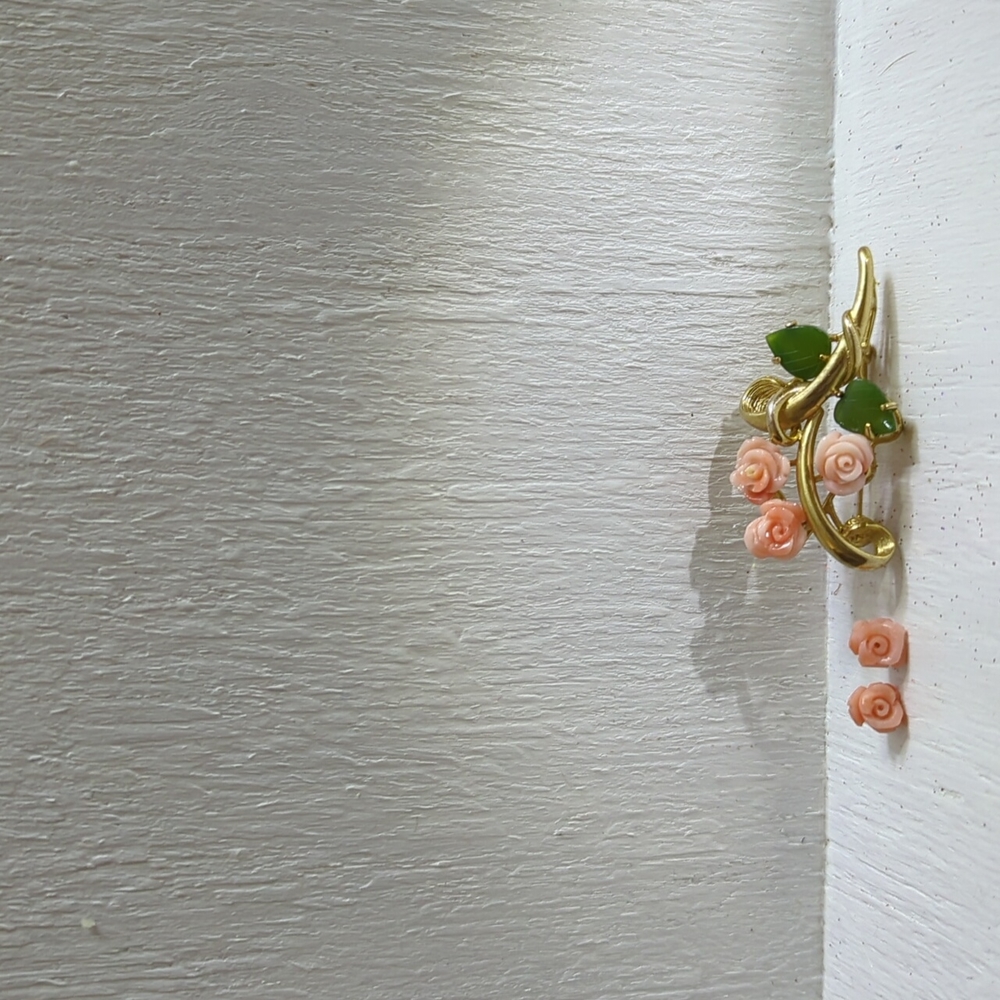 Vintage Coral and Jade Swoboda Brooch